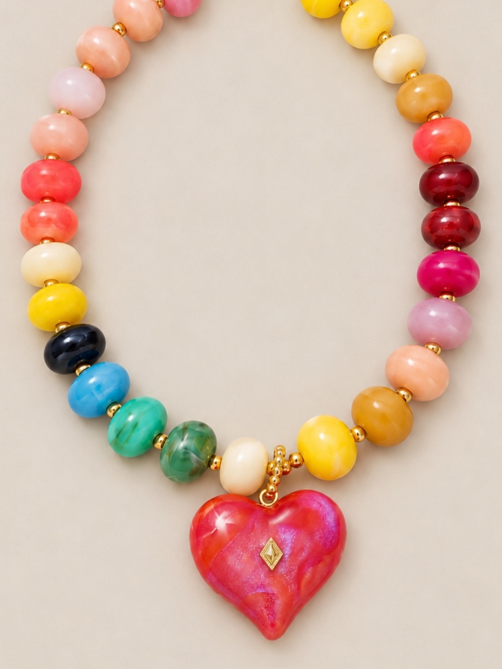 New! Colorful Beaded Pink Heart Statement Dopamine Necklace NWOT 5010